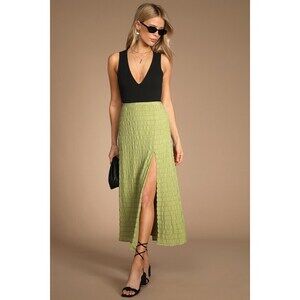 Lulus True Trend Green Crinkled Midi Skirt - Size L